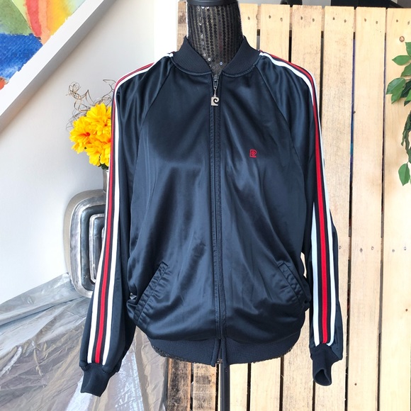 Pierre Cardin Women’s Jacket Black w. Red & White Stripes Vintage / Retro Sz. M - Picture 1 of 10